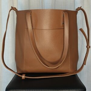 HENNY & LEV Tan Vegan Leather Tote with Adjustable Strap